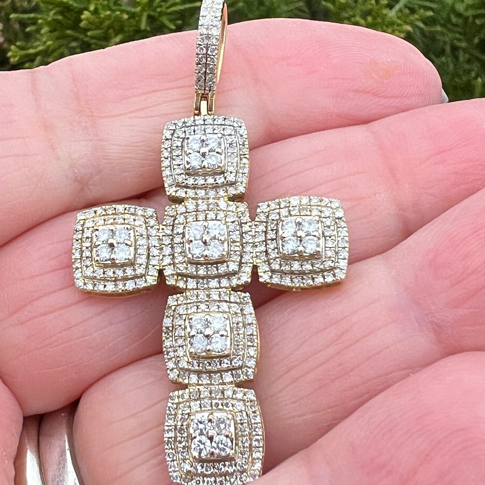 LARGE 10K YELLOW GOLD STATEMENT DIAMOND CROSS  PENDANT ONE OF A KIND CUSTOM MADE